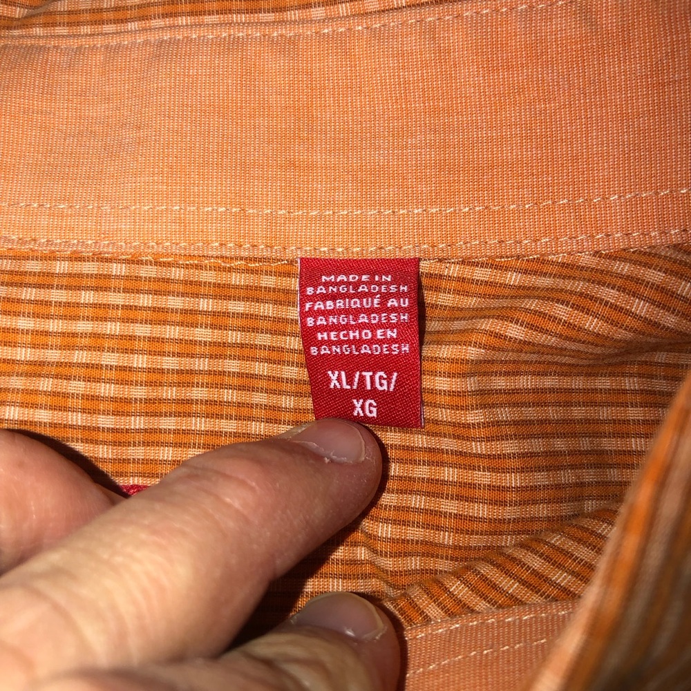 IZOD Button Down Up Mens Size XL Checkered Orange Dress Work Shirt - Picture 5 of 13